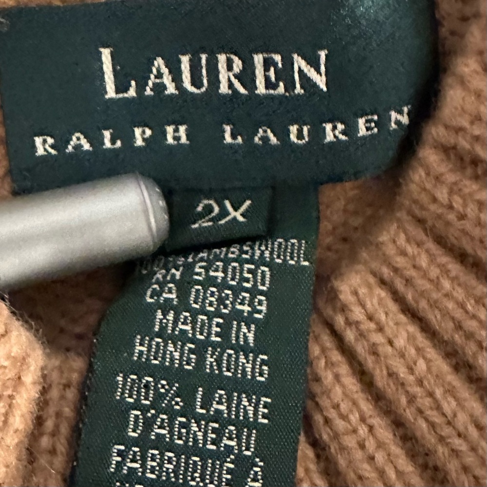 Vintage Lauren Ralph Lauren Tan Horse Intarsia Wool Turtleneck Sweater Size 2X - Picture 4 of 4
